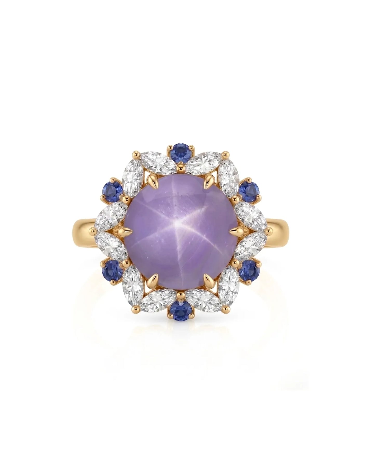 Purple sapphire and diamond gift ring with star effect in 18K yellow gold | SARATTI