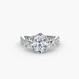 Oval three stone pavé engagement ring setting white gold | SARATTI