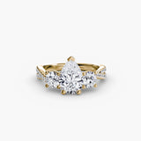 Pear shape three stone pavé engagement ring setting yellow gold | SARATTI