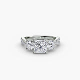 Princess Cut three stone pavé engagement ring setting white gold | SARATTI