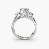 Three stone pavé engagement ring setting in white gold side profile | SARATTI