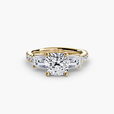 IMPERIAL II – Cushion Cut Three-Stone Pavé Ring Setting – Yellow metal view | SARATTI