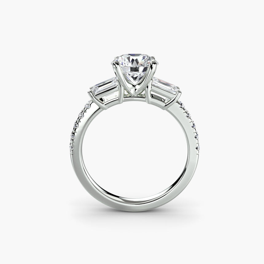 Diamond ring with a clear gemstone on a white background