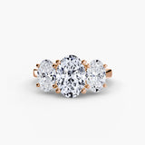 Oval three-stone engagement ring setting in rose gold | SARATTI