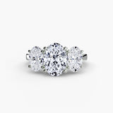 Oval trilogy diamond ring setting white gold angled view | SARATTI