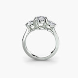 Oval three-stone diamond ring setting white gold side profile | SARATTI