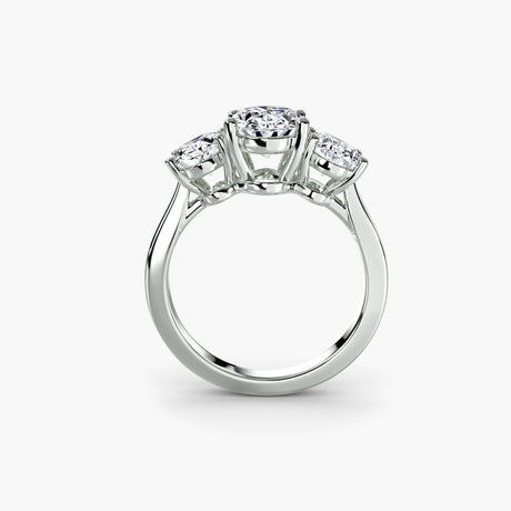 Oval three-stone diamond ring setting white gold side profile | SARATTI