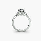 Round three stone diamond ring setting with pavé band | SARATTI
