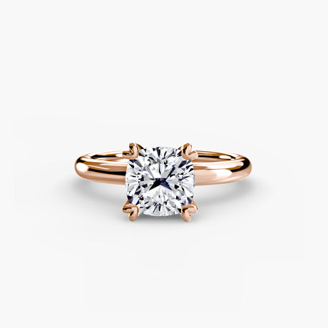 VERA – Cushion Cut Heart-Prong Solitaire Ring Setting – Rose metal view | SARATTI