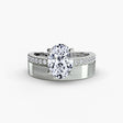 Oval wide pavé engagement ring white gold close angle | SARATTI
