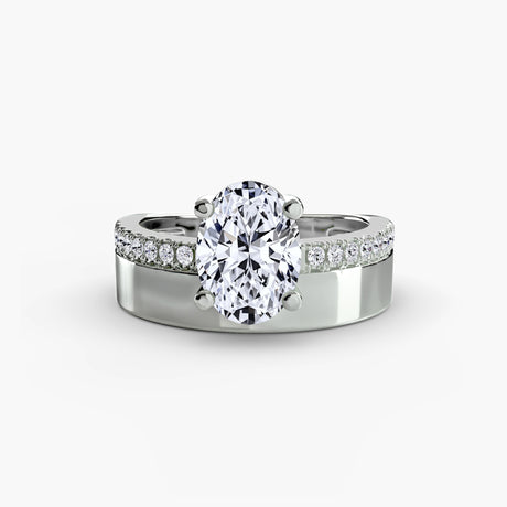 Oval pavé band engagement ring setting in white gold front view | SARATTI
