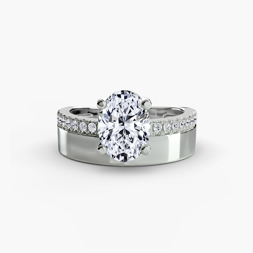 Oval pavé band engagement ring setting in white gold front view | SARATTI