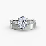 Oval pavé engagement ring setting in white gold angled view | SARATTI