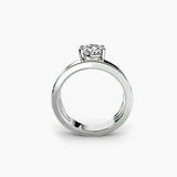 Oval solitaire pavé engagement ring setting white gold side profile | SARATTI