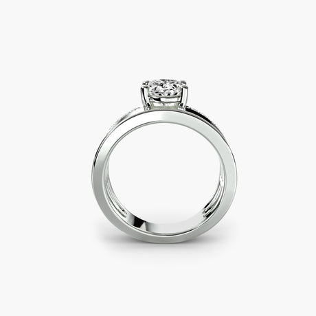 Oval solitaire pavé engagement ring setting white gold side profile | SARATTI