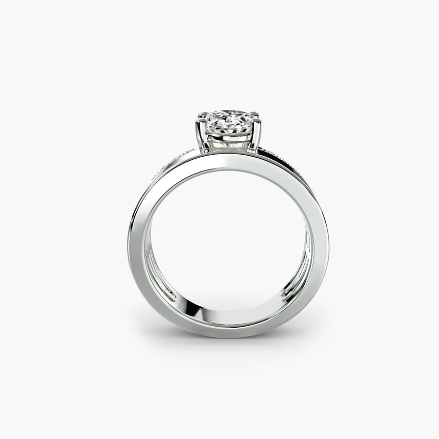 Oval solitaire pavé engagement ring setting white gold side profile | SARATTI