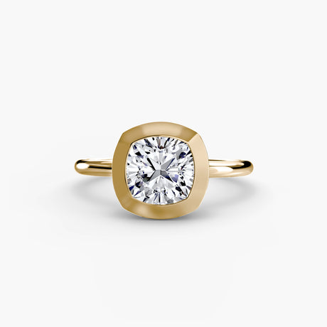 SOLARA – Cushion Cut Bezel-Set Solitaire Ring Setting – Yellow metal view | SARATTI