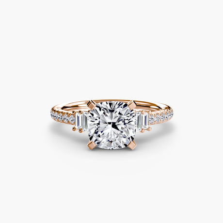 ÉCLAT – Cushion Cut Wide Pavé Solitaire Ring Setting – Rose metal view | SARATTI