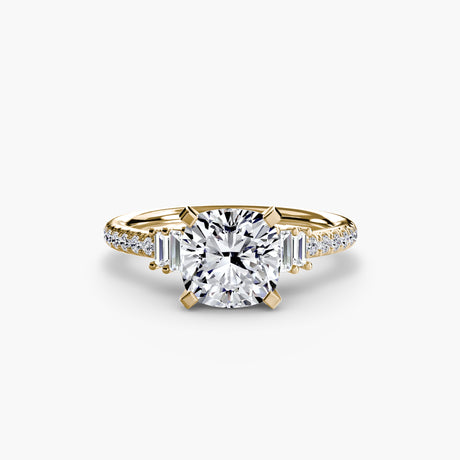 ÉCLAT – Cushion Cut Wide Pavé Solitaire Ring Setting – Yellow metal view | SARATTI