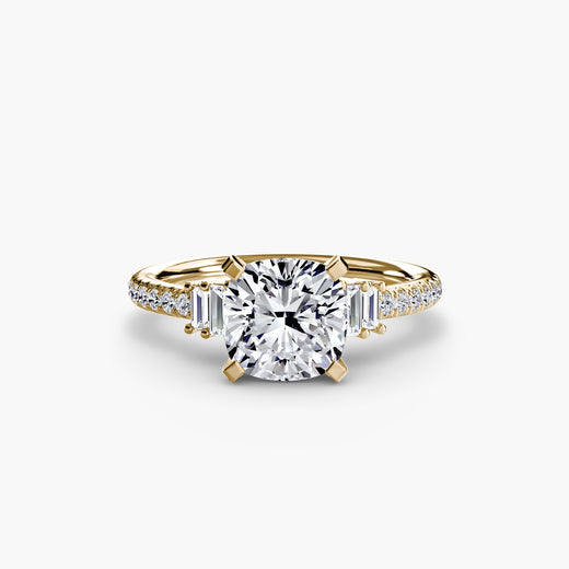ÉCLAT – Cushion Cut Wide Pavé Solitaire Ring Setting – Yellow metal view | SARATTI
