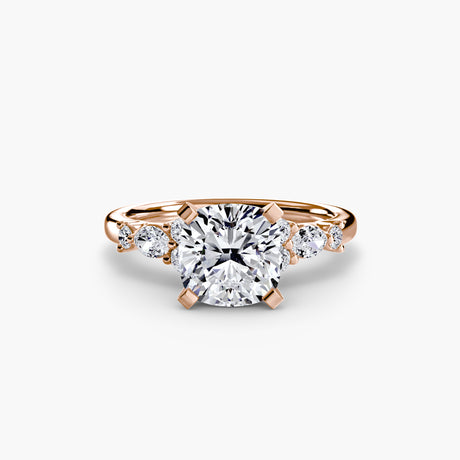 FLEUR – Cushion Cut Floral Accent Solitaire Ring Setting – Rose metal view | SARATTI
