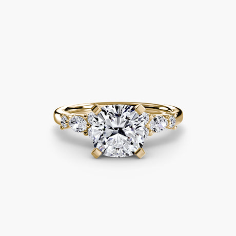 FLEUR – Cushion Cut Floral Accent Solitaire Ring Setting – Yellow metal view | SARATTI