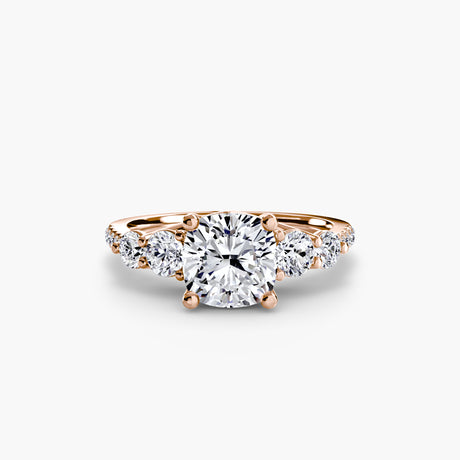 QUINTESSE – Cushion Cut Five-Stone Pavé Ring Setting – Rose metal view | SARATTI
