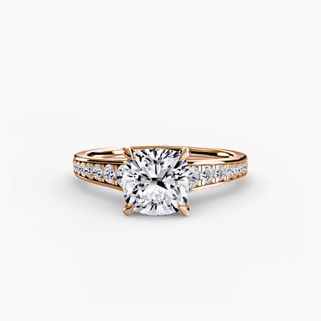 CÉLESTE – Cushion Cut Pavé Solitaire Ring Setting – Rose metal view | SARATTI