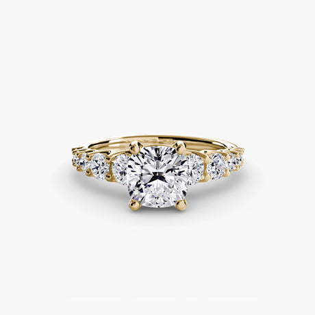 GRADUATED ACCENT – Cushion Cut Diamond Ring Setting – Yellow metal view | SARATTI