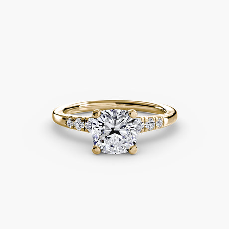 SOLENNE – Cushion Cut Six-Stone Shoulder Solitaire Ring Setting – Yellow metal view | SARATTI