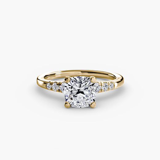 SOLENNE – Cushion Cut Six-Stone Shoulder Solitaire Ring Setting – Yellow metal view | SARATTI