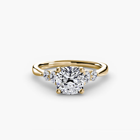 AMÉLIE – Cushion Cut Four-Stone Shoulder Solitaire Ring Setting – Yellow metal view | SARATTI