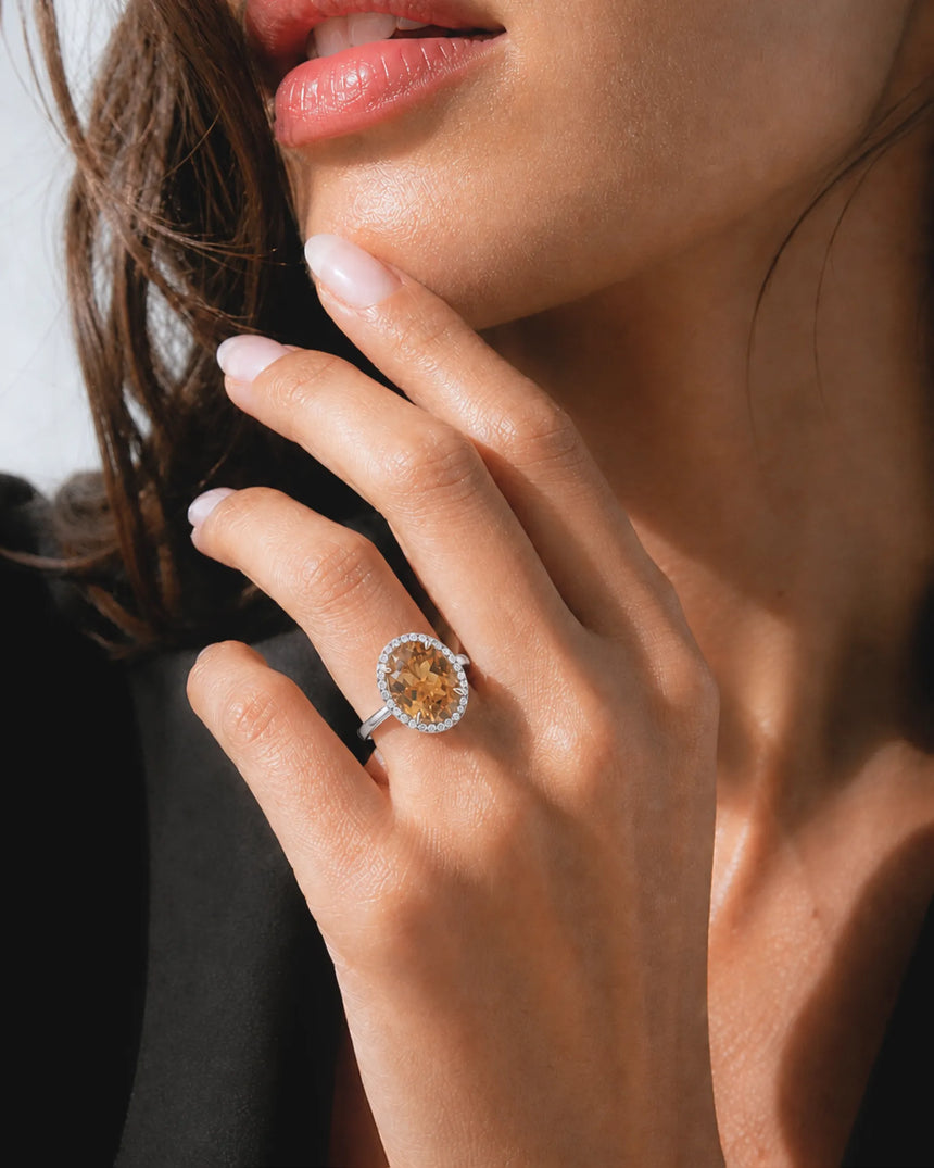 Radial gallery design Imperial Topaz ring platinum | SARATTI