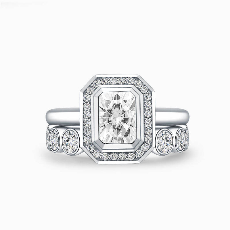 Smooth Comfort Fit White Gold Band with an Avant Garde Bezel Set Diamond Ring | Saratti