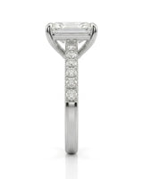 Radiant-cut diamond engagement ring with sparkling pavé shoulders in 18K white gold for a modern proposal - SARATTI