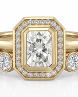 Radiant cut moissanite wedding set for a distinctive modern engagement in 18K yellow gold | SARATTI