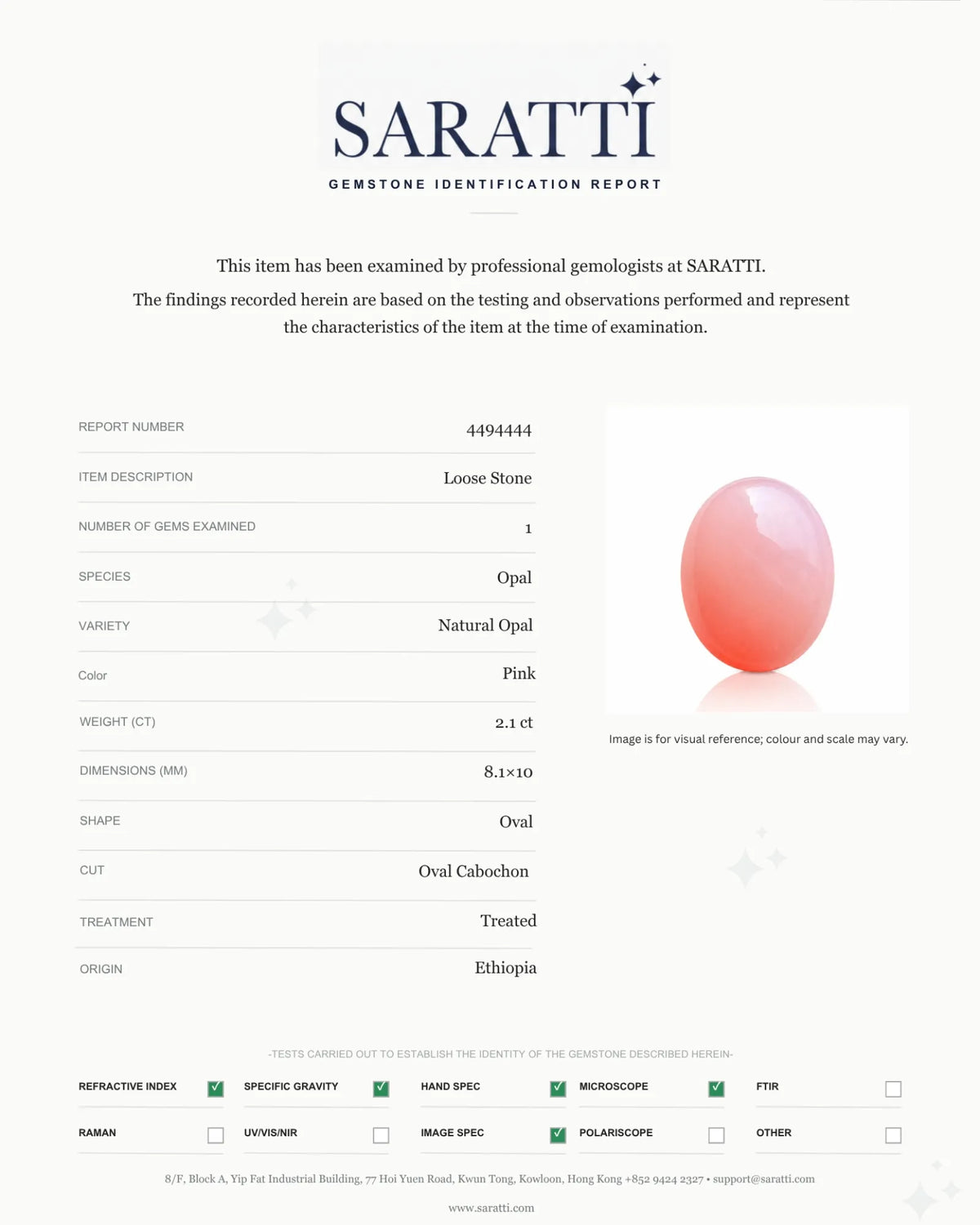 Rear view of 2.1ct Natural Ethiopian Pink Opal - SARATTI