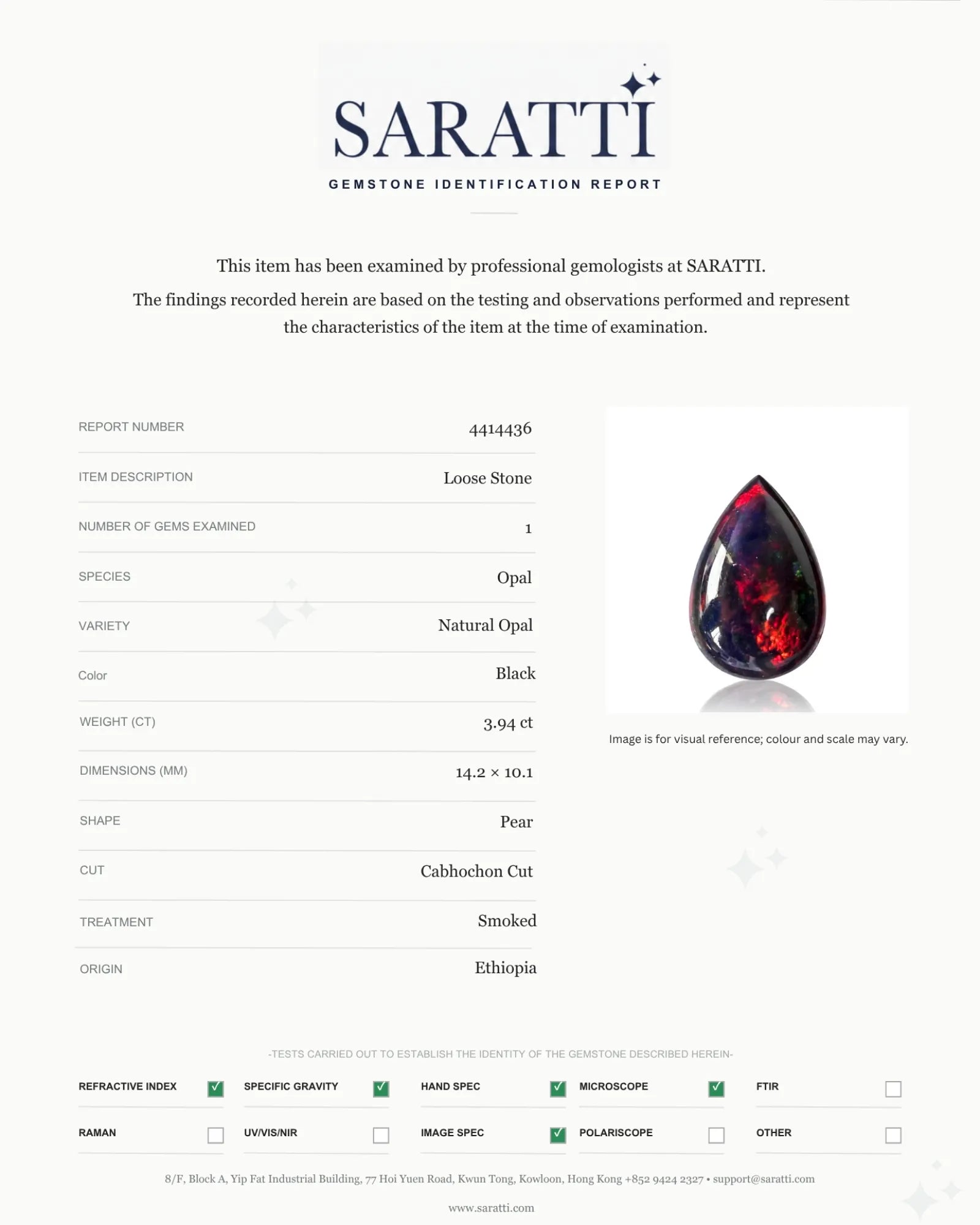 Rear view of 3.94ct Natural Ethiopian Black Opal loose gemstone - SARATTI