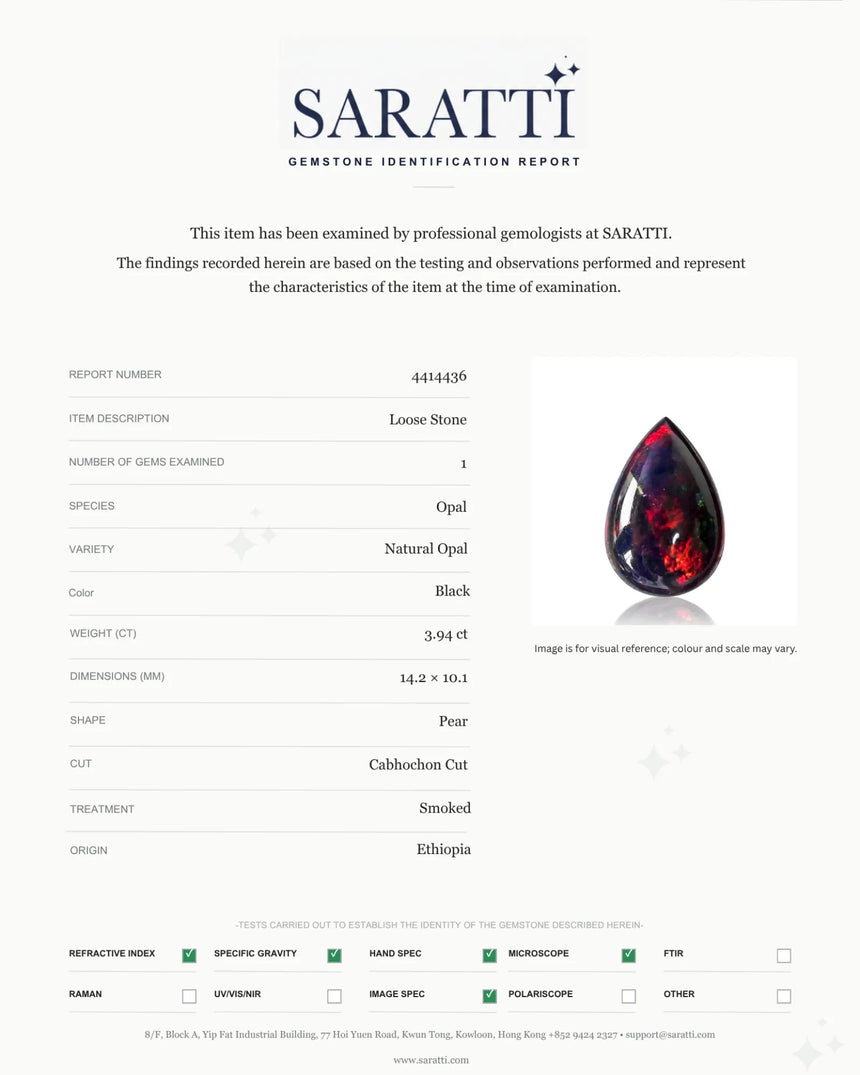 Rear view of 3.94ct Natural Ethiopian Black Opal loose gemstone - SARATTI
