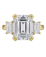Rectangle moissanite ring with emerald side stones and polished yellow gold band | SARATTI