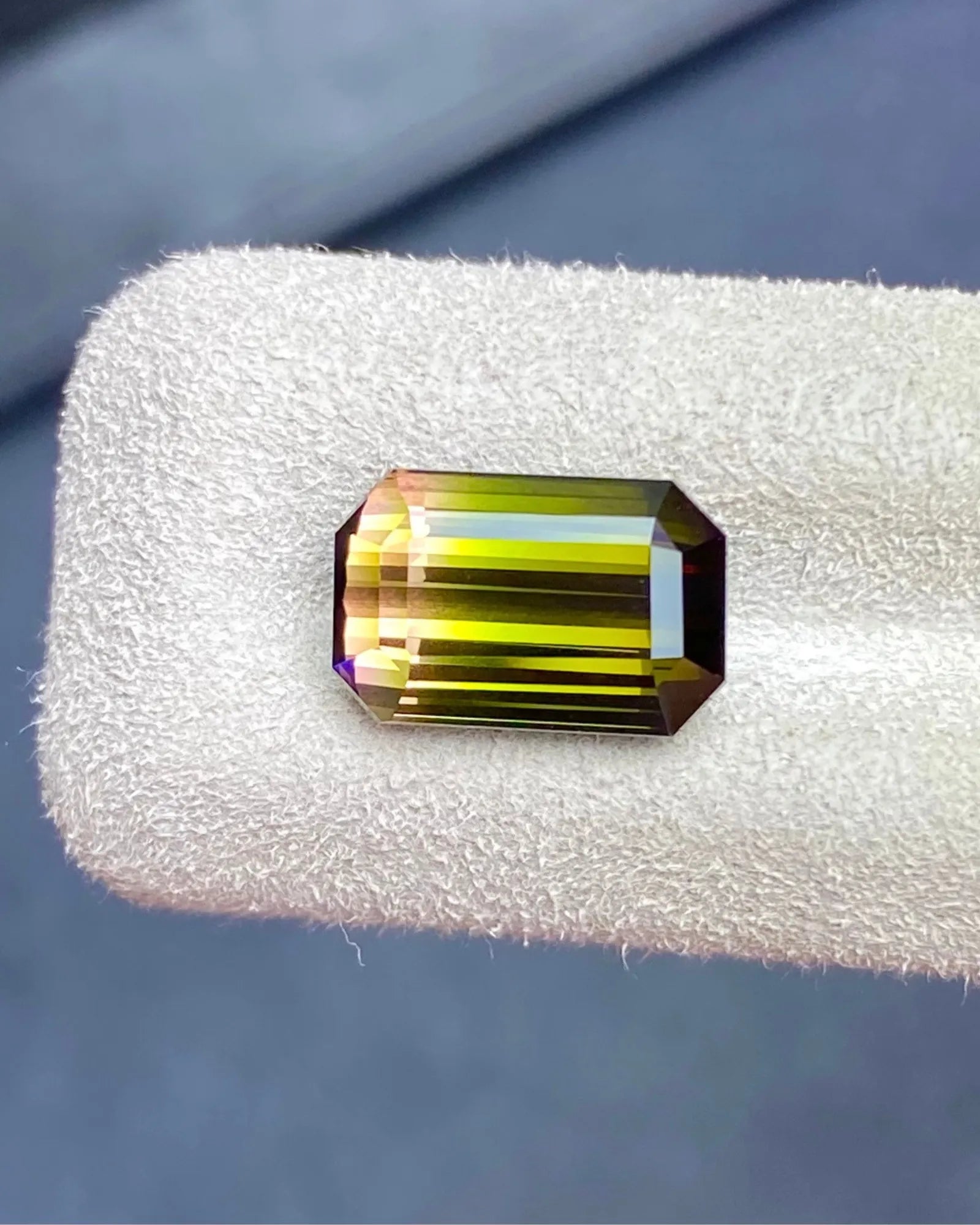 Rectangular Natural Bi-Colour Tourmaline loose gemstone close-up | SARATTI