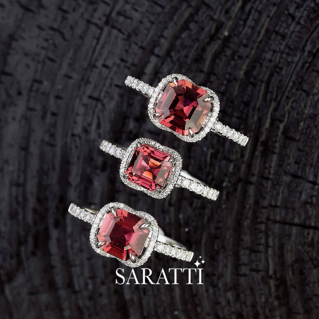 Centre Stone in Focus | White Gold  Regina Rouge Red Tourmaline and Diamond Ring | Saratti Fine Jewelry  