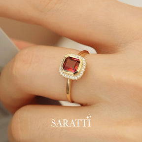 Model wears the Reine Consort Vintage Red Tourmaline Ring | Saratti Fine Jewelry  