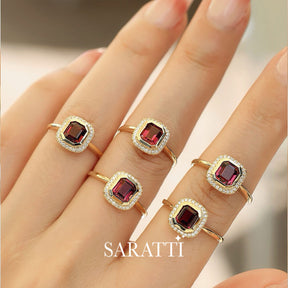 Model stacks five of the Reine Consort Vintage Red Tourmaline Ring on different fingers | Saratti Fine Jewelry  