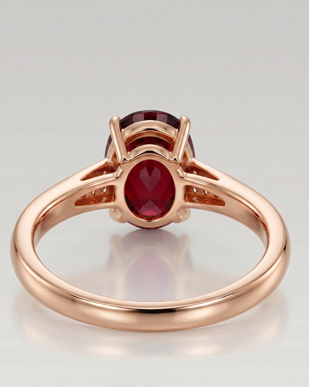 Red garnet engagement ring with tapered diamond shoulders in 18K rose gold - SARATTI