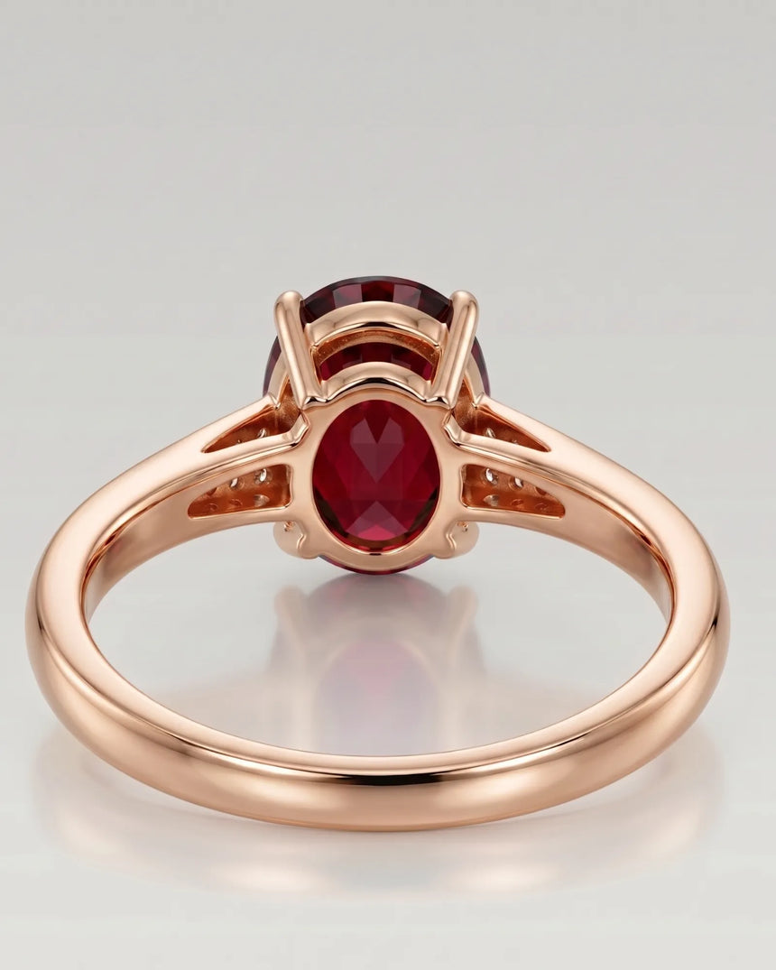 Red garnet engagement ring with tapered diamond shoulders in 18K rose gold - SARATTI