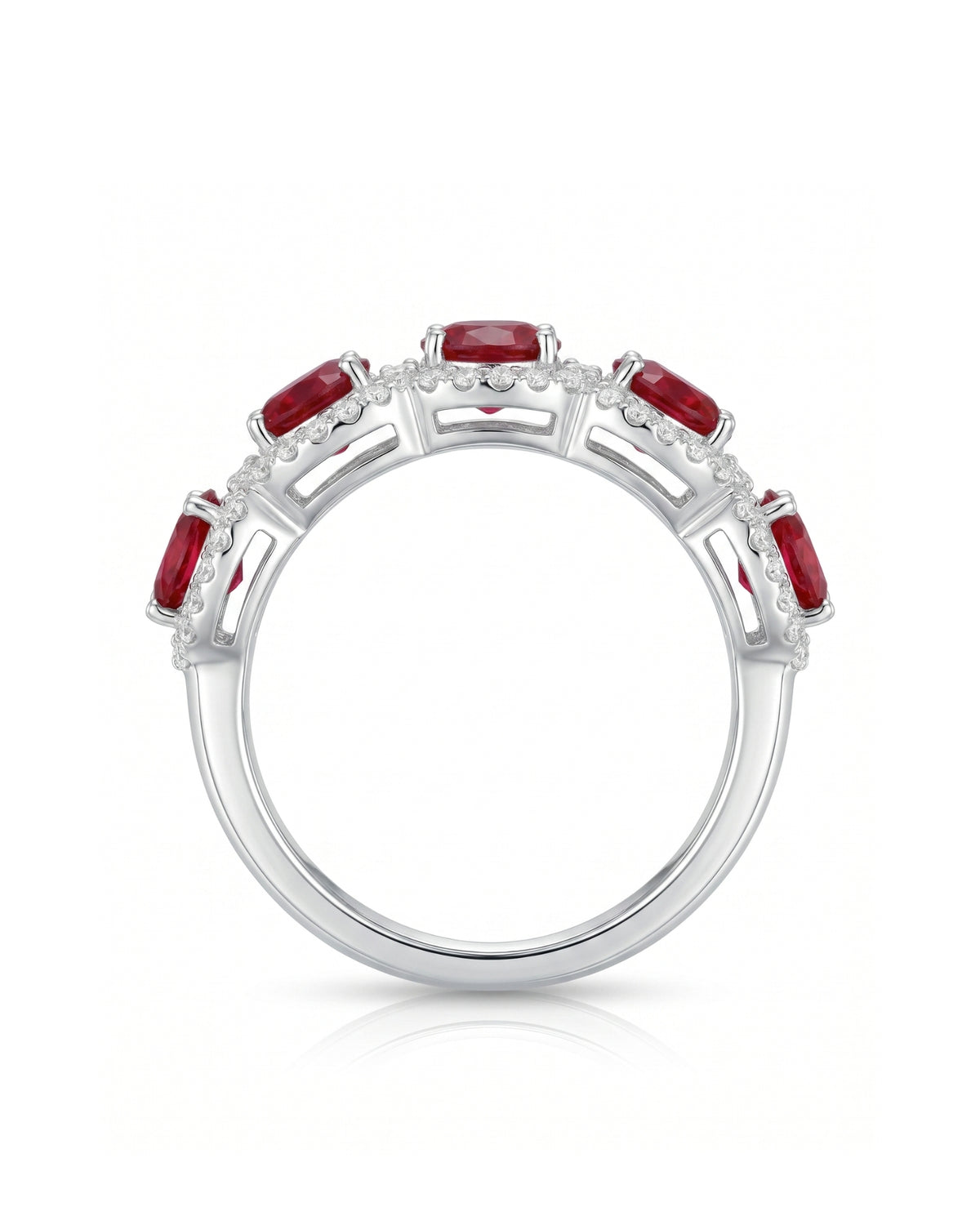 Red ruby and diamond anniversary band for elegant gifting in 18K White Gold | SARATTI