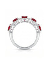 Red ruby and diamond anniversary band for elegant gifting in 18K White Gold | SARATTI