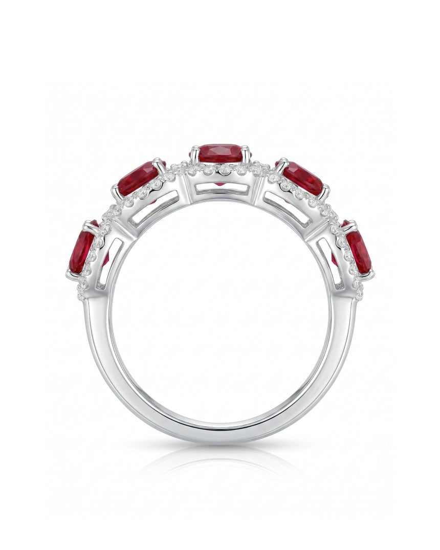 Red ruby and diamond anniversary band for elegant gifting in 18K White Gold | SARATTI
