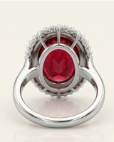 Red tourmaline engagement ring with round diamond double halo in 18K white gold | SARATTI